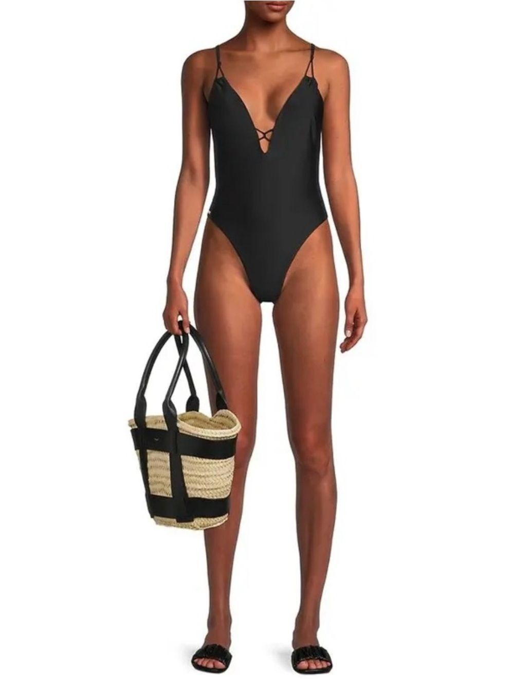 MILLY CABANA Black Carvico
Vita V One-Piece High Cut Resort Swimsuit Size L